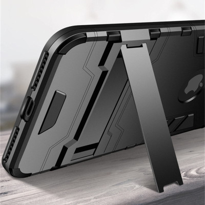 Твърди гърбове Твърди гърбове за Apple Iphone Луксозен силиконов гръб ТПУ Hybrid Heavy Duty Deffender със стойка за Apple iPhone 6 4.7 / Apple iPhone 6s 4.7 черен